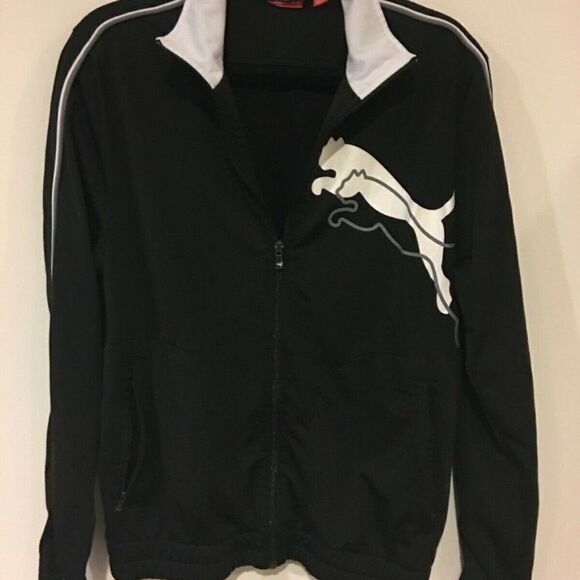 Puma Long Sleeves Collar Black Track Jacket Size S - Picture 1 of 5
